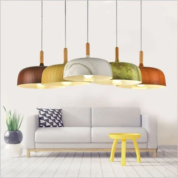 

Nordic Wood Grain Aluminum Chandelier Postmodern Style Cord Pendant Chandelier