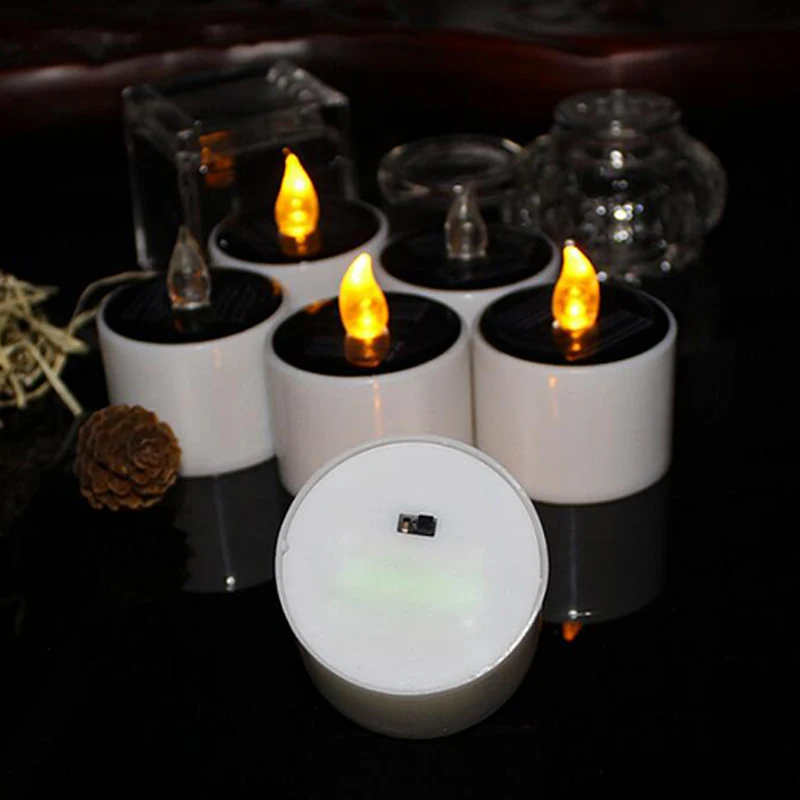 LED Solar Powered LED Candle Light Yellow Flicker Tea Lamp Festival Wedding Romantic Decor solar lamp outdoor waterproof (2)