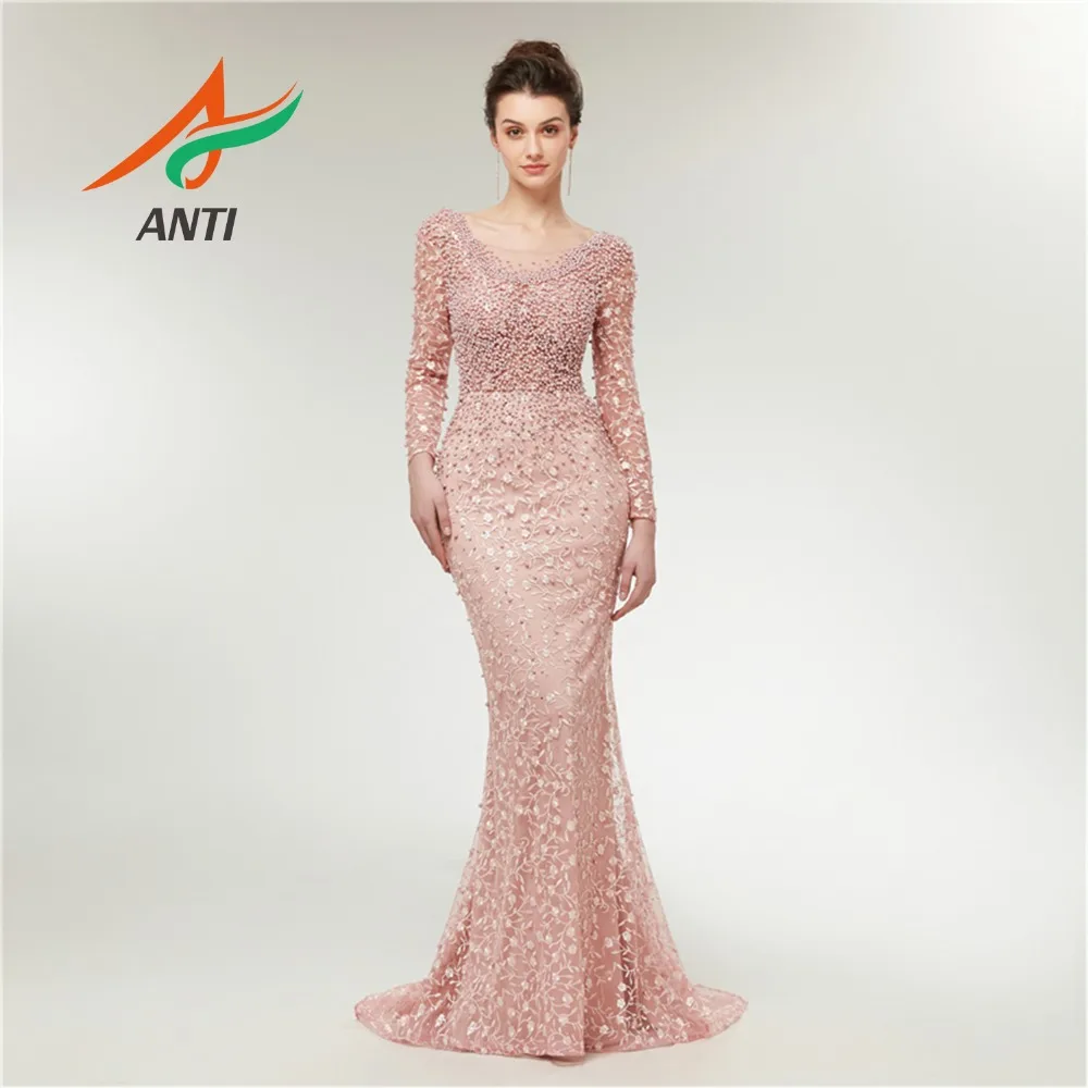 ANTI Saudi Arabic Illusion Pink Mermaid Evening Dress Long 2019 Dubai Turkish Scoop Neck Long Sleeve Backless Evening Gown LM182 ANTI Saudi Arabic Illusion Pink Mermaid Evening Dress Long 2019 Dubai Turkish Scoop Neck Long Sleeve Backless Evening Gown LM182