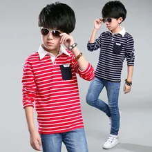 Boy Striped T-shirt Children Boy Kid Clothes Autumn Cotton Stripe Long Sleeve T shirt Tops Blouse Lapel