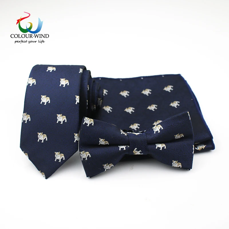 

New Style Animal Printed Polyester Tie Set For Men Business Suits Accessories Gravatas Lots Bow Tie Pocket Square 24*24cm