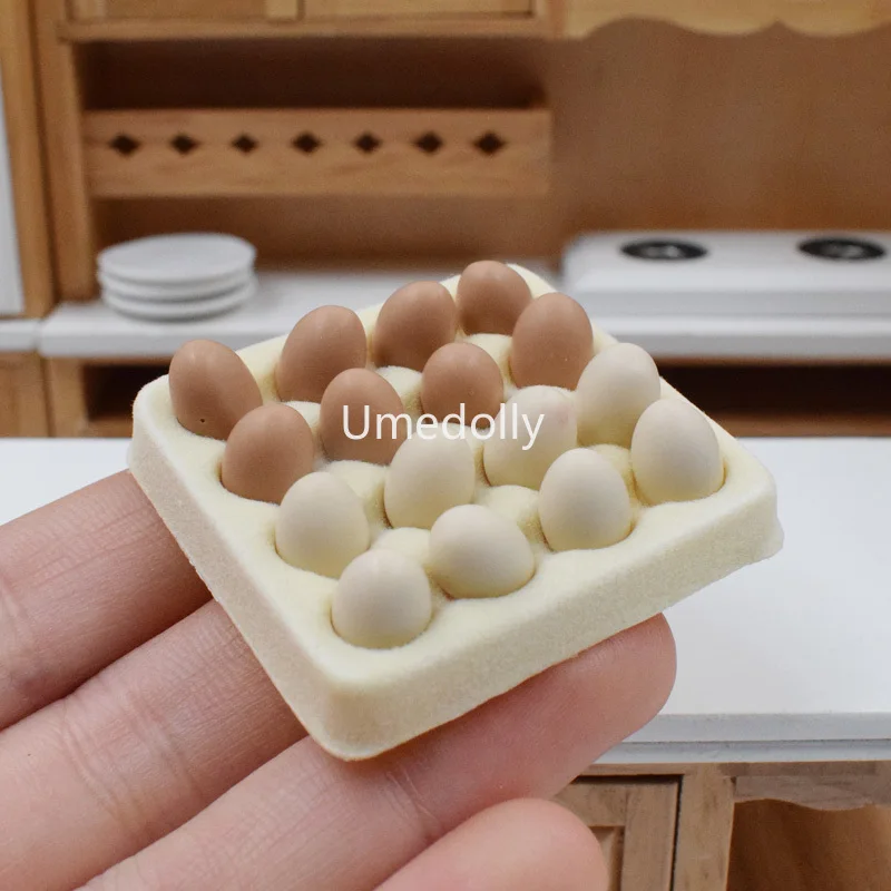

Cute Mini 1 Tray 16PCS Egg 1/12 Scale Dollhouse Miniature Food Accessories Play Kitchen Mini Food OB11 BJD Toy