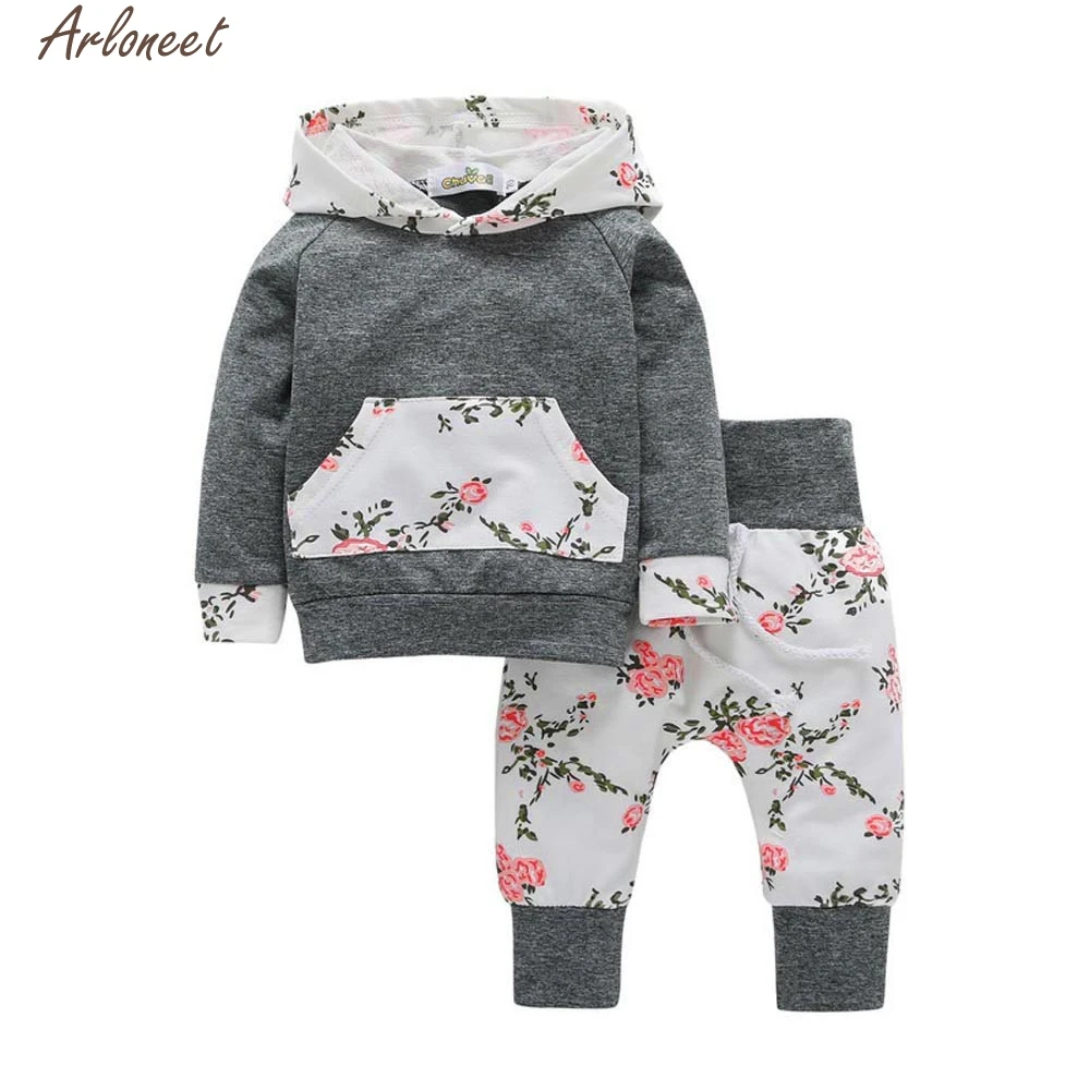 

2017 hot sale winter autumn 2pcs Toddler Infant Baby Boy Girl Clothes Set Floral Hoodie Tops+Pants Outfits high quality doct1