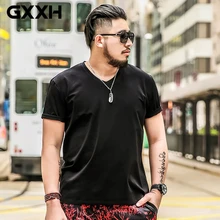 Футболка размера плюс, мужская, 5XL, негабаритная футболка, мужская, одноцветная, короткий рукав, хлопок, v-образный вырез, футболка, летняя, белая, большая, 6XL, 7XL, для роста