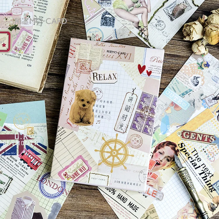 

3set/lot Kawaii Paper Collage time Greeting Card Postcards Birthday Bussiness Gift Card Set Message Card