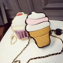 Ladies Ice Cream Bags 2016 PU Leather Messenger Bags Small Size Chain Handbags Cake Coin Purse Ice Cream Clutch With New Chain