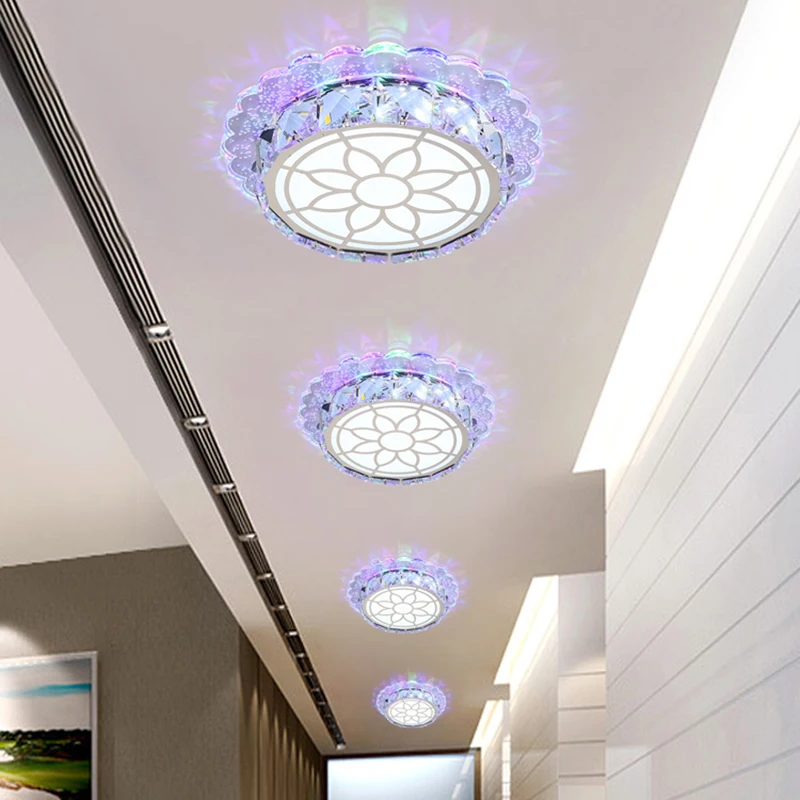 Светодиодный потолочный светильник для коридора, балкона, современное зеркало, хрустальное Входное освещение, потолочные светильники для гостиной, диаметр 18 см