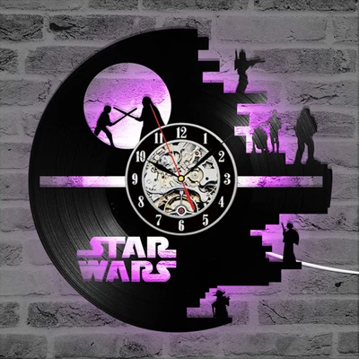 12in 3d wall clock Star Wars LED Wall Clock with 7 Colors Modern Design Movie Vintage Vinyl Record Clocks Wall Watch Home Decor - Цвет: F-7 Color LED Change