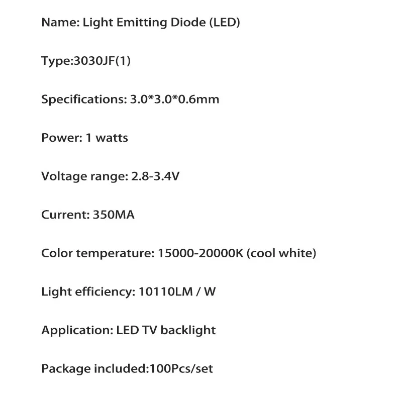 100 шт/партия светодиод smd высокой мощности 3030jf 3v 350ma 1w лампы бусины холодный белый для ремонта ЖК-телевизор ЖК-дисплей подсветка бар Горячая