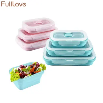 

FullLove 3PCS/Set Silicone Lunch Box Pink Bowl Food Container Folding Lunchbox 350/550/850ml Refrigerator Crisper Storage Box