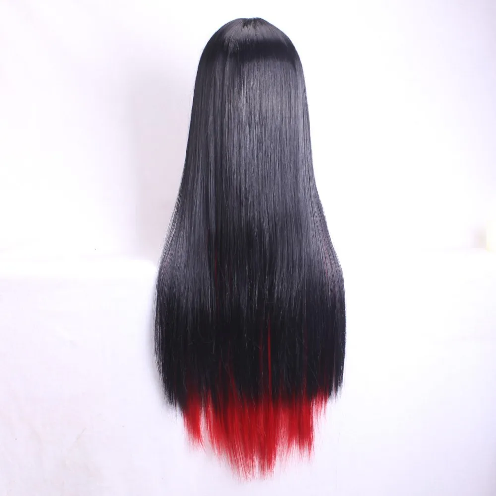 Black and Red Mixed Short Straight Cosplay Wig Gift Hairnet