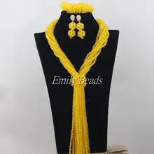 Новая мода нигерийские Свадебные африканские хрустальные бусины лимонно-желтое индийское ожерелье для невесты AIJ194