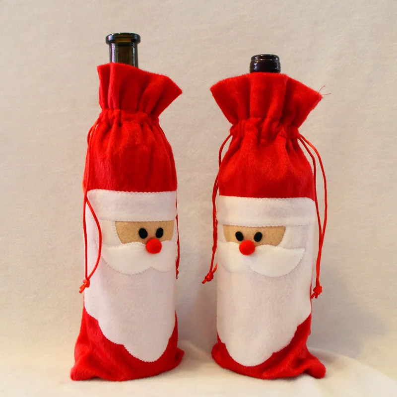 

1 Piece Red Wine Bottle Cover Bags Christmas Dinner Table Decoration Home Party Decors Santa Claus Bulk Christmas Ornaments Gift