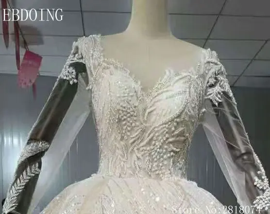 Vestidos De Novia бальное платье свадебное платье со шлейфом вырез длинный рукав Часовня Поезд Кружева невесты платье плюс размер с кружевом бисера