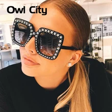 2018 New Luxury Sunglasses Women Brand Designer Ladies Oversized Square Sunglass Diamond Frame Mirror Sun Glasses For Female
