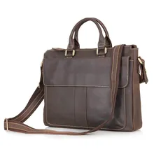 Vintage Real Genuine Leather Men Messenger Bags Cow Leather Portfolio Business Men’s Travel Bags 14” Laptop Briefcase #VP-J7113
