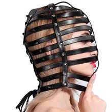 Глава Маска капюшон жгут шлем головные уборы кожа регулируемый костюм рабства Готический Фетиш Rave Костюмы Косплэй