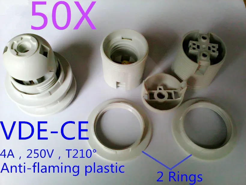 

50pcs E27 LED Plastic lamp Holder E27 Converter E27 Edison screw Light Bulb socket Holder with 2 Rings Free Shipping