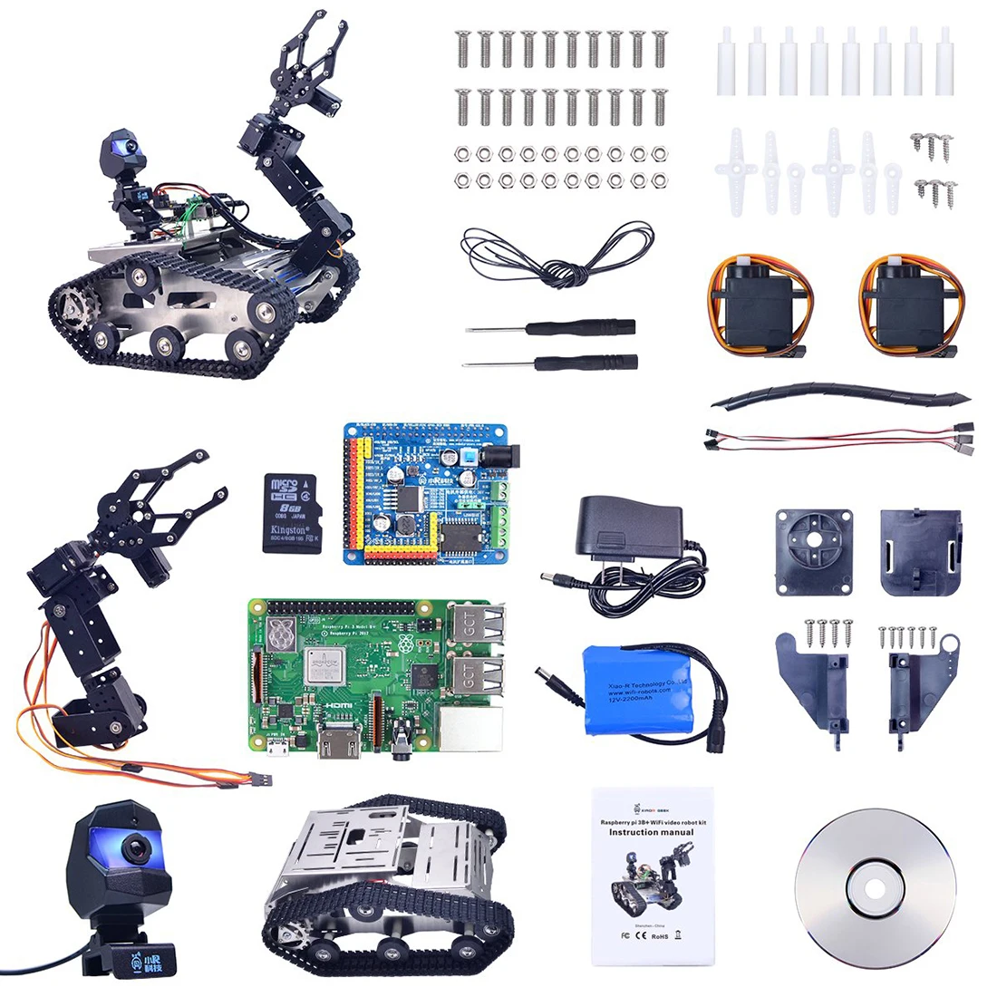 Large Claw Programmable TH WiFi Bluetooth FPV Tank Robot Car Kit with Arm for Arduino MEGA - Line Patrol Obstacle Avoidance