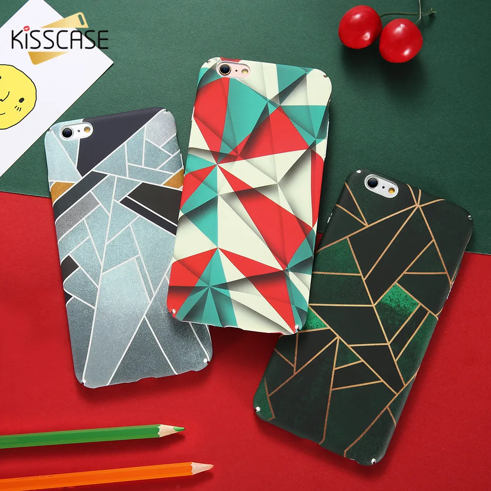 Kisscase Корпус для iPhone 6S 6 7 8 Plus 5 5S Жесткий ПК Обложка Геометрический Rhombus Абстрактные