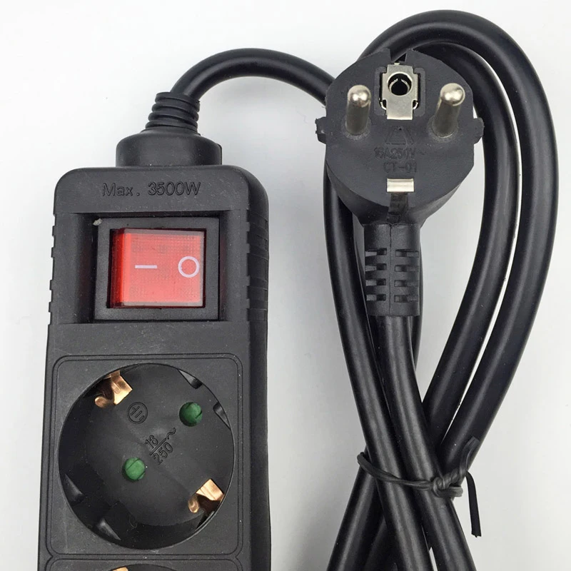 Черный Мощность полосы 3500W 16A 250V штепсельная вилка европейского стандарта