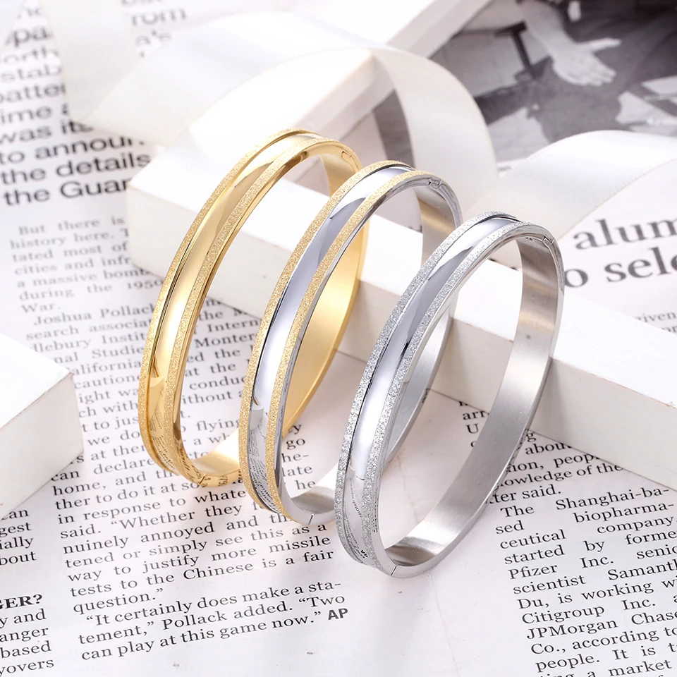 

Uniquely Designed Shiny Mid-smooth Concave Surface Stainless Steel Frosted Side Bangle & Bracelet Jewelry For Men And Women