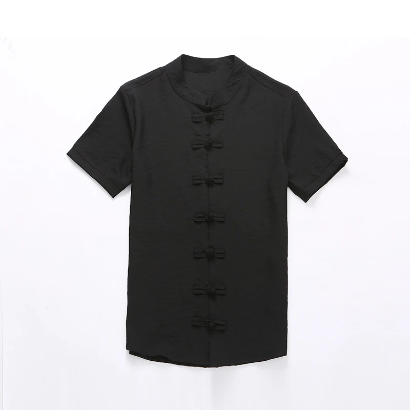 Мужская китайская винтажная рубашка с воротником-стойкой, приталенная хлопковая льняная рубашка с короткими рукавами, Повседневная рубашка, топы, NNX-082