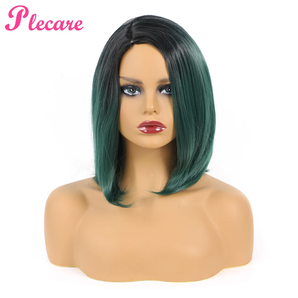 Plecare 12 Inch Synthetic Wig 7 Colors Ombre Short Bob Straight Wigs Cosplay Pruiken Hair Wigs For Black Women Heat Resistant