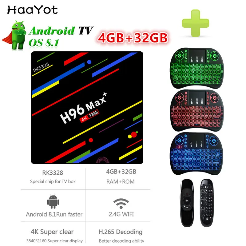 

HAAYOT H96 MAX+ TV Box RK3328 Android 8.1 4GB RAM 32GB 2.4G WiFi 100Mbps HDMI 4K Quad Core Media Player Smart Android Box 2018