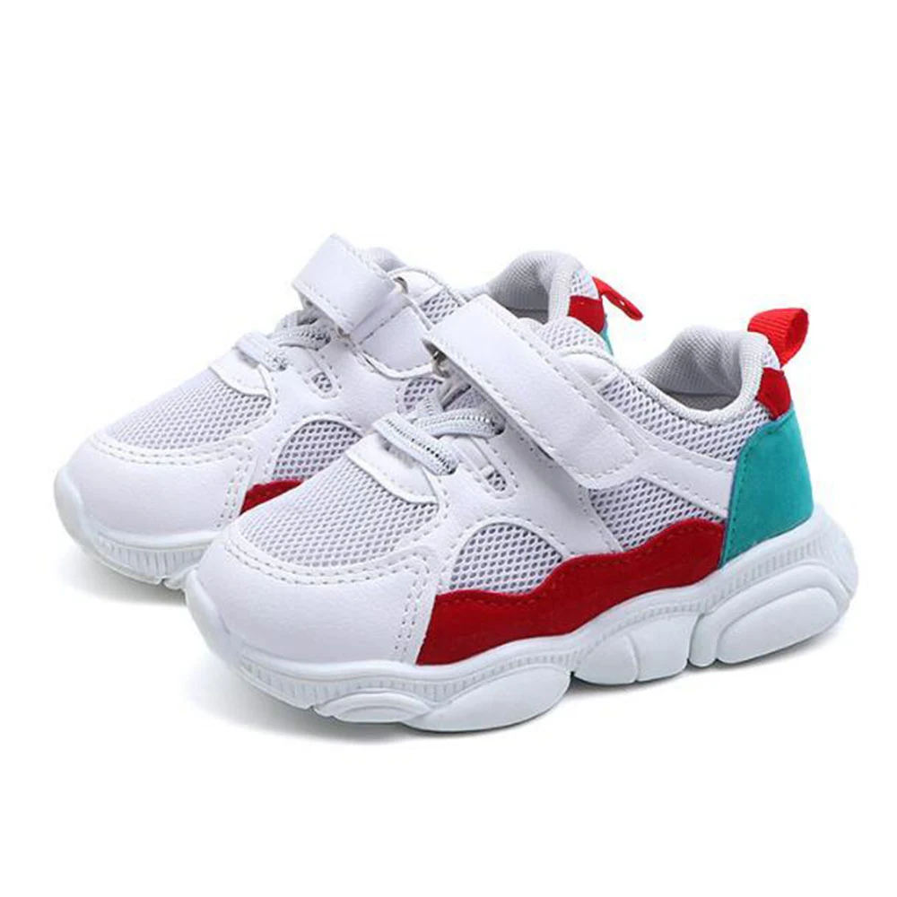 Kids Shoes Boys Girls Sneakers Fashion Colorful Patchwork Design Casual Shoes Hook Loop New Fashion Children Brand Shoes Hot D30 - Цвет: Красный