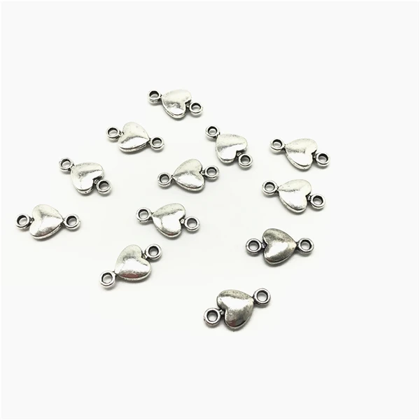 

30 pcs/lots Vintage Antique Silver Heart Double Rings Love Charms Small Pendants for Making Bracelet Anklet Jewelry Diy