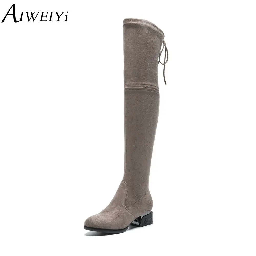 

AIWEIYi New Shoes Women Boots Suede Leather Black Over The Knee Boots Sexy Female Autumn Winter Lady Thigh High Boots