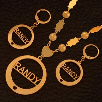 

Anniyo Name Randy Pendant Beads Necklaces & Earrings for Women Ball Colored Chain Jewelry sets #034321S