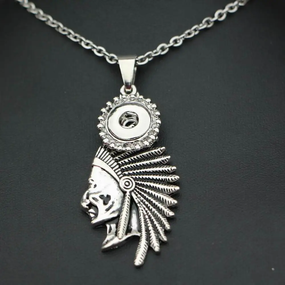 

Vintage Antique Silver Indians Pendant Metal Diy 12mm Snap Buttons Necklace With 50cm Steel Chain Interchangeable SnapJewelry