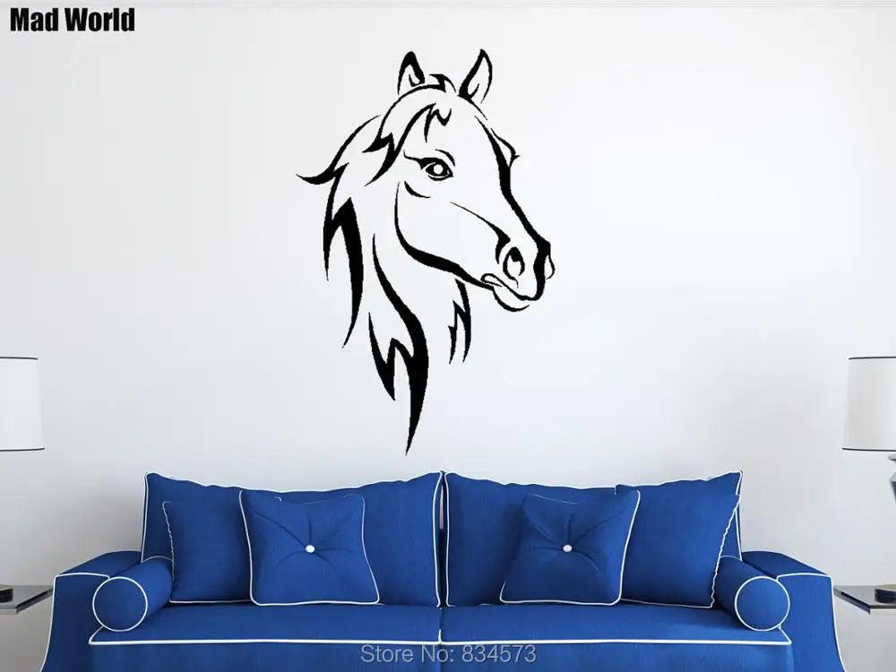 Mad World Large Horse Head Riding Silhouette Wall Art Stickers Wall