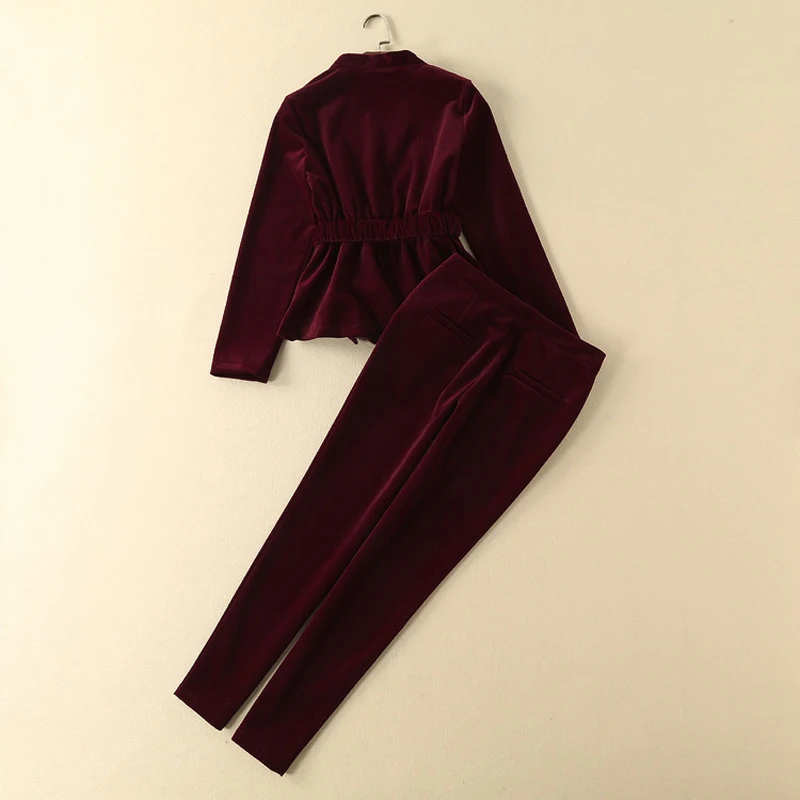 RG Elegant Velvet Blazer Trousers Suits Set Brand Designer Business Office Wear Women Jacket and Pants Suit 2 Piece Sets 2018
