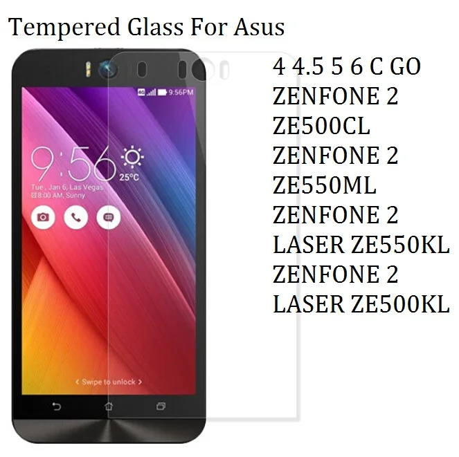 2016 Tempered Glass For Asus ZENFONE 4 4.5 5 6 C GO 4.5 5.0 5.5 ZE500CL ZE550ML 2 LASER ZE550KL LASER ZE500KL Screen Protector
