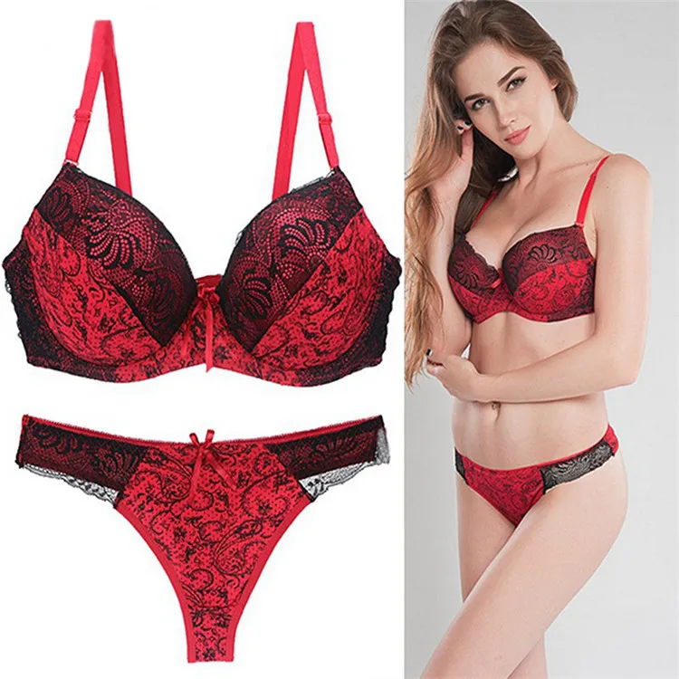 

Big Size Bra Set 34/75 36/80 38/85 40/90 B C D DD E cup Floral cueca push up mother bra Women Sexy Lace Bra Panty Sets Bra