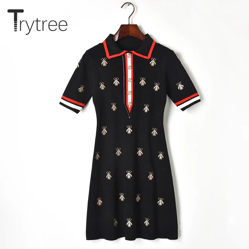 Женское Повседневное платье рубашка Trytree элегантное офисное с вышивкой пчелы и