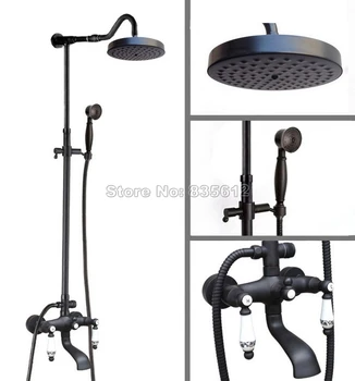 

Black Oil Rubbed Bronze Wall Mounted Bathroom Bath Tub Mixer Tap with 7.7" Round Shower Head Rain Shower Faucet Set Whg627