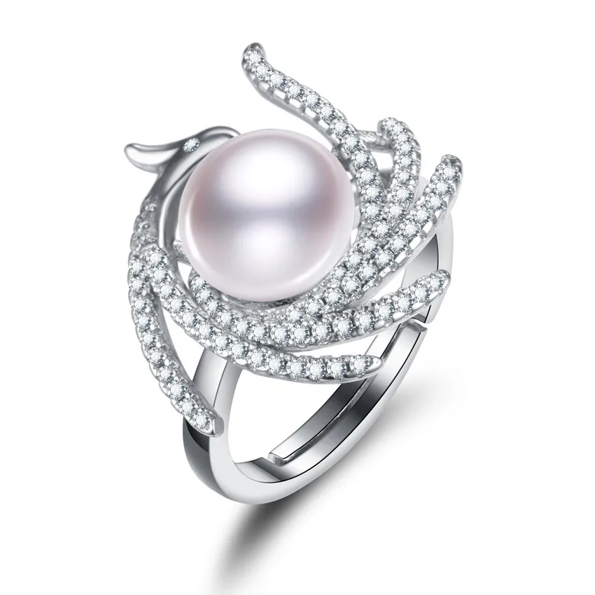 

9-10mm Button AAA 925 silver adjustable real natural freshwater cultured pearl ring design