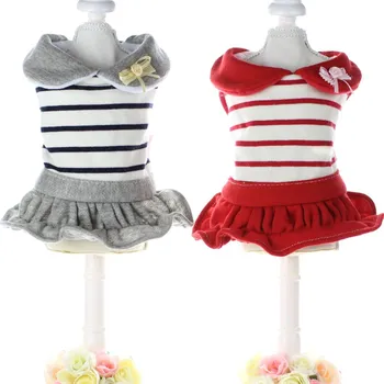 

Cute Winter Autumn Coats Stripe Peterpan Collar Bow Thick Downs Jackets Dresses Chihuahua Pet Cat Yorkshire Clothes for Dogs