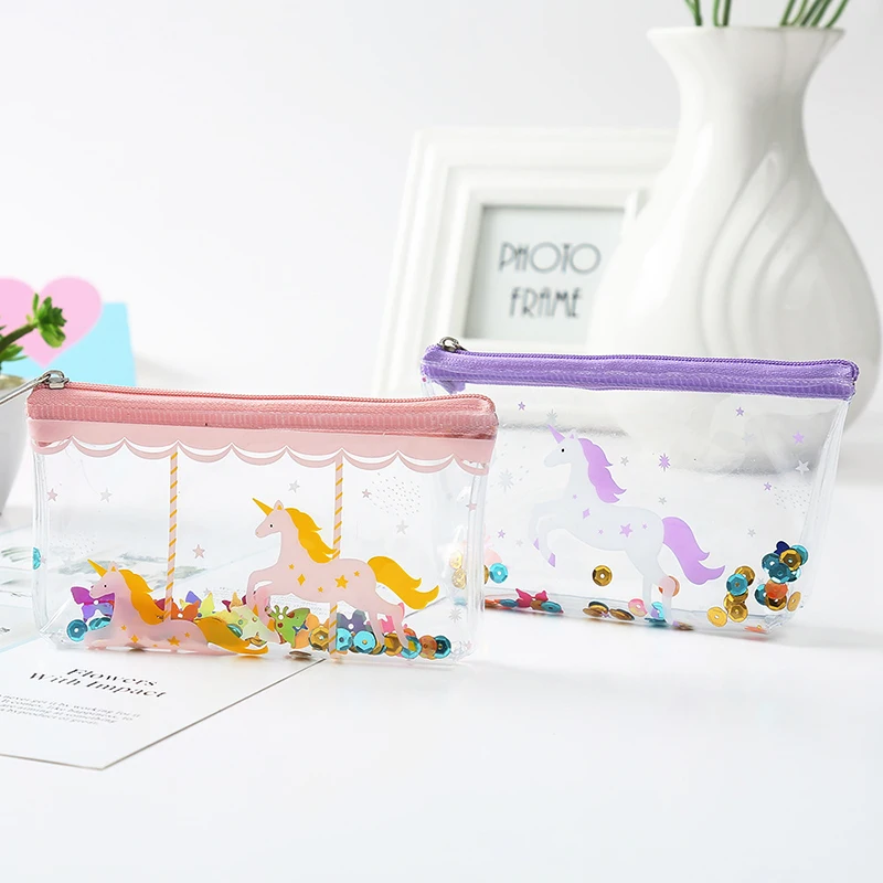 Monederos de monedas de caballo de cuerno para niñas con cremallera Mini bolsa de dibujos animados cartera transparente portatarjetas de tarjeta de crédito Cambio de dibujos animados bolsa para niños Niña regalo