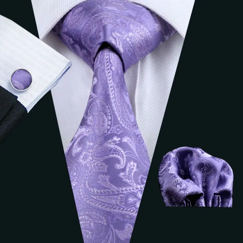 LS-763 Галстуки для Для мужчин 100% шелк Blueviolet Пейсли жаккард Gravata галстук Hanky запонки набор для свадьбы Бизнес Вечерние