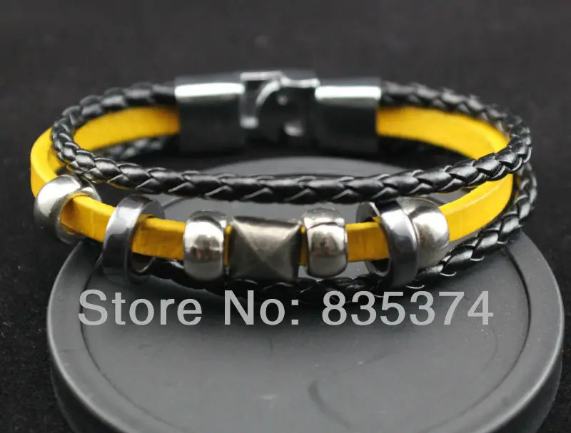 

Черно-желтые браслеты из искусственной кожи с подвеской в виде цветка для женщин с застежкой Бесплатная доставка