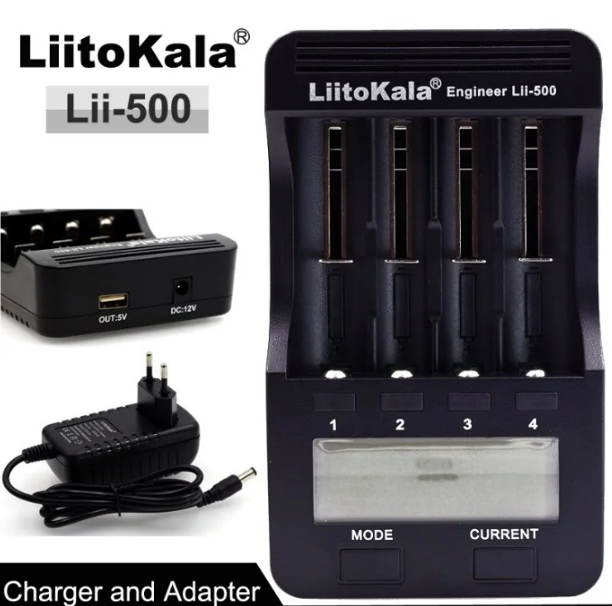 LiitoKala lii-500S lii 500S 500 lcd универсальное умное зарядное устройство 1,5 V 4,35 V 3,7 V 18650 17500 26650 AA AAA Lipo NiMH батарея - Цвет: lii500 and adapter