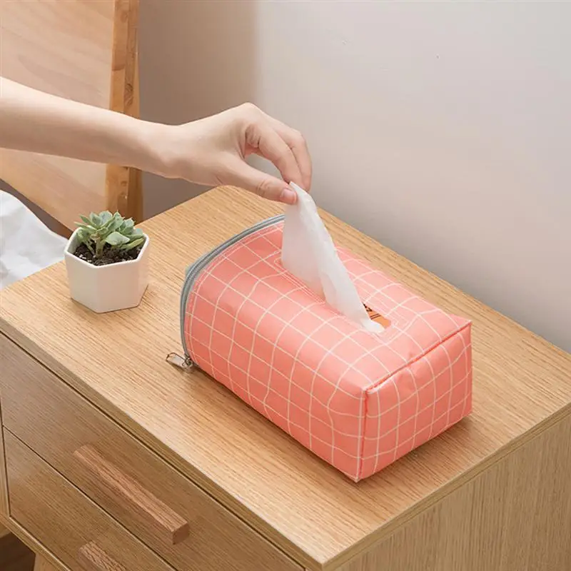 

Cloth Facial Tissue Box Cover Geometry Rectangular Napkin Holder Side Zipper Decorative Tissue Holder for Home Office Car