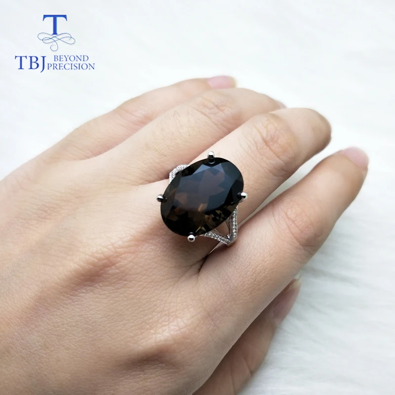Женское дымчатое кольцо TBJ украшение с крупным натуральным драгоценным камнем 11