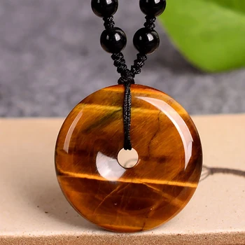 

Wholesale Yellow Tiger Eye Natural Stone Pendant Safety button Pendant Necklace Lucky Transport Women Men Simple Fashion Jewelry