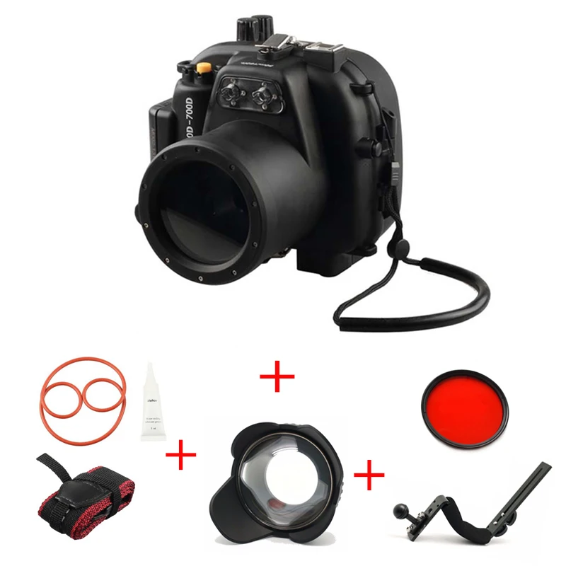 

Meikon 40M/130FT Underwater Waterproof camera Housing Case for Canon EOS 650D 700D w/ Diving handle w/ Fisheye w/ Red Filter